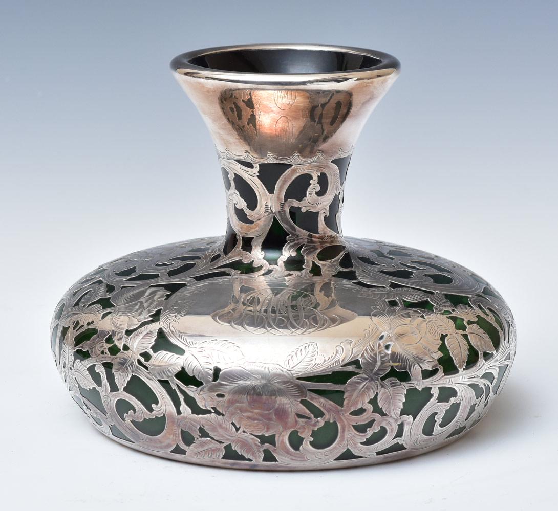 Alvin Sterling Silver Overlay Green Vase (1 of 7)