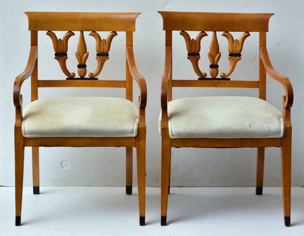 Set of Five Biedermeier Chairs: two arm chairs and three side chairs 34" high