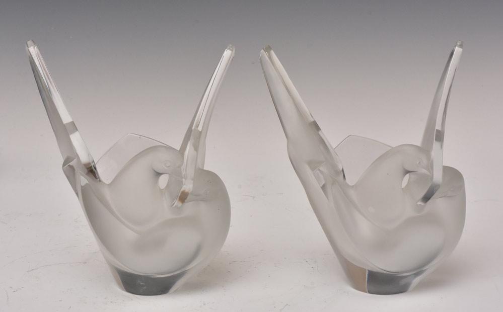 Pair of Lalique Frosted Crystal Sylvie Doves Vases (1 of 1)