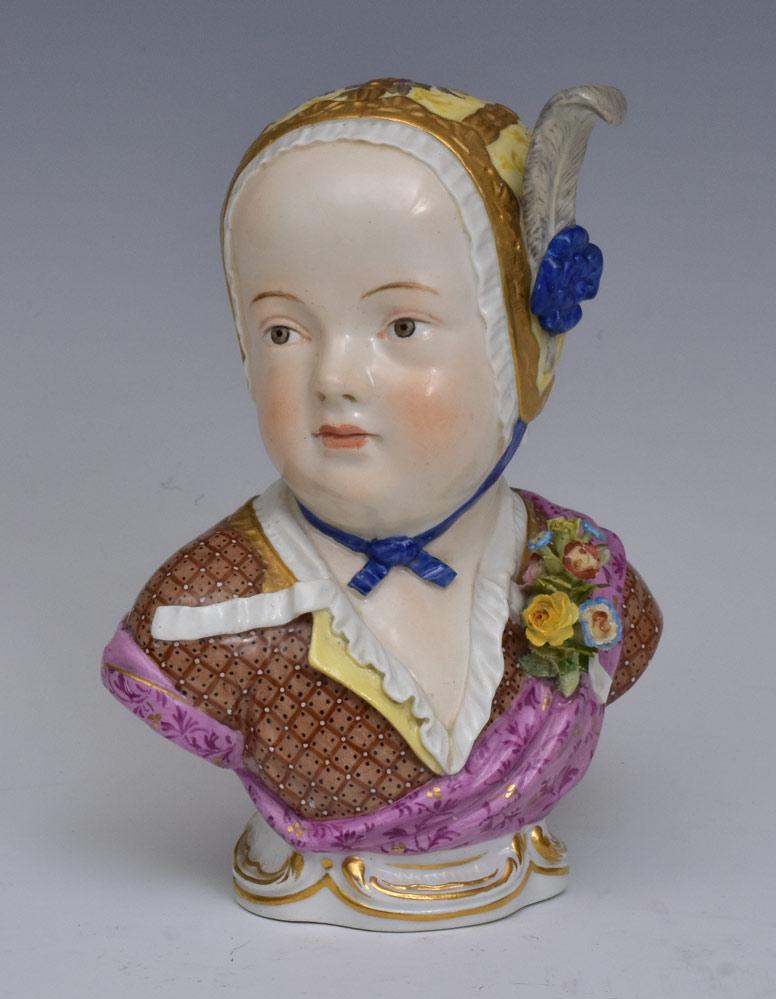 Meissen Porcelain Bust of Young Girl: 6" high with crossed sword Meissen mark