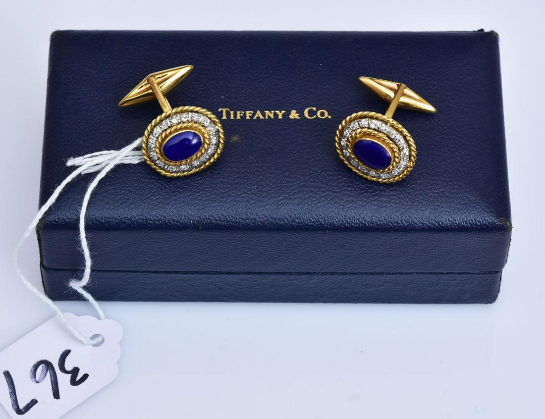 18k Gold Lapis and Diamond Cuff Links (1 of 2)