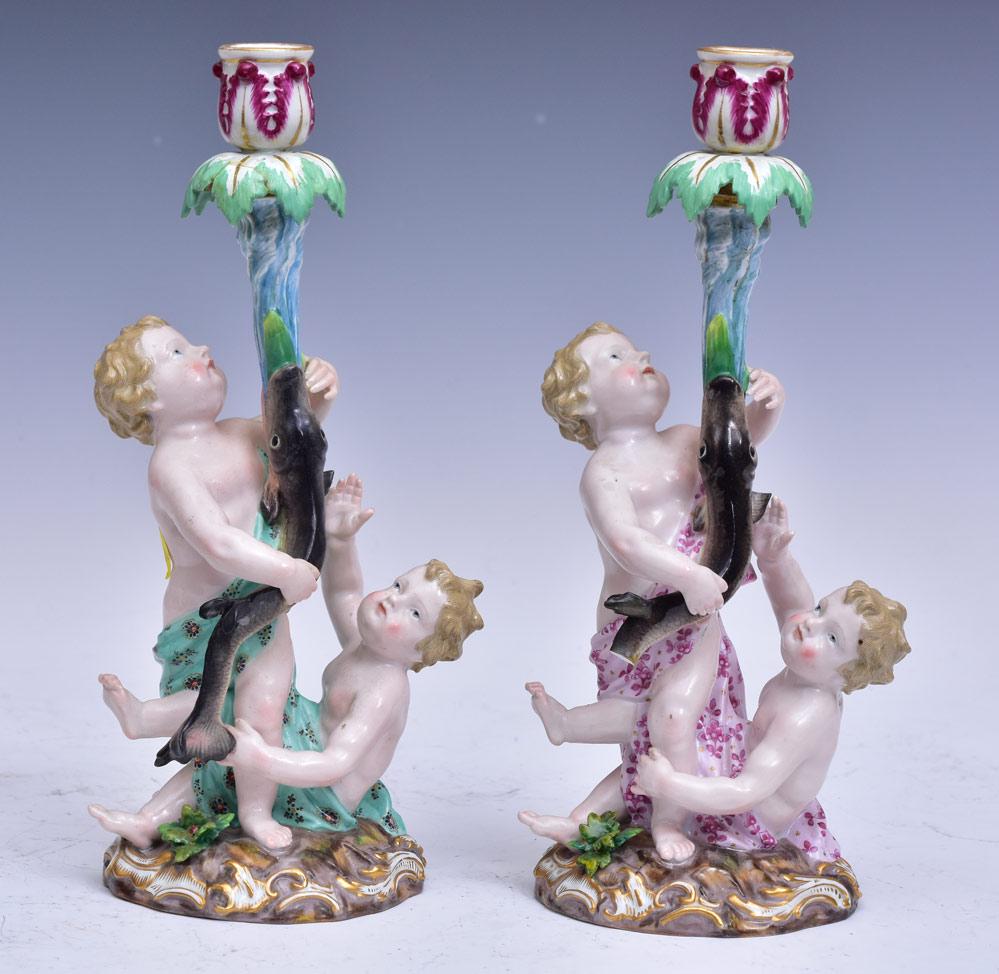 Pair of Meissen Porcelain Candle Sticks (1 of 4)