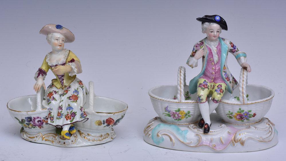 Pair Meissen Porcelain Figural Sweet Meat Dishes (1 of 2)