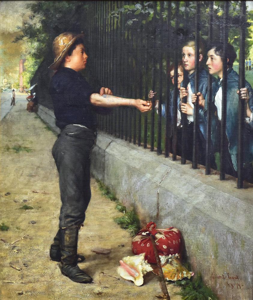 Gilbert Gaul: Stories of Liberty To The Confined 34"x29" oil on canvas signed and dated 1879 37" x 31 3/4" overall with the frame