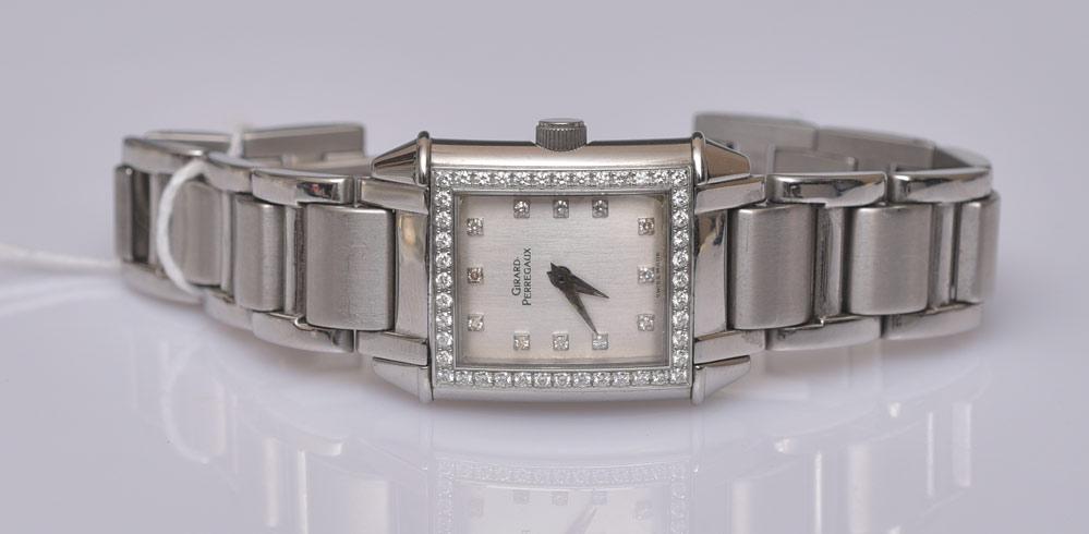 Gerard Perrigaux Quartz Diamond Ladies Wrist Watch: stainless steel case, 7/8" diameter 6 1/2" bracelet
