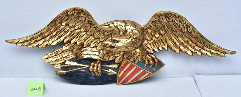 Bellamy Style Carved Wooden Eagle: Boston Artistic Carving Company 44" long mid-20th century