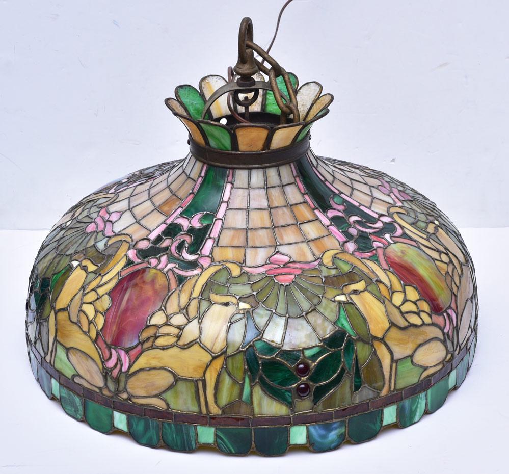 Leaded Glass Hanging Light Fixture (1 of 2)