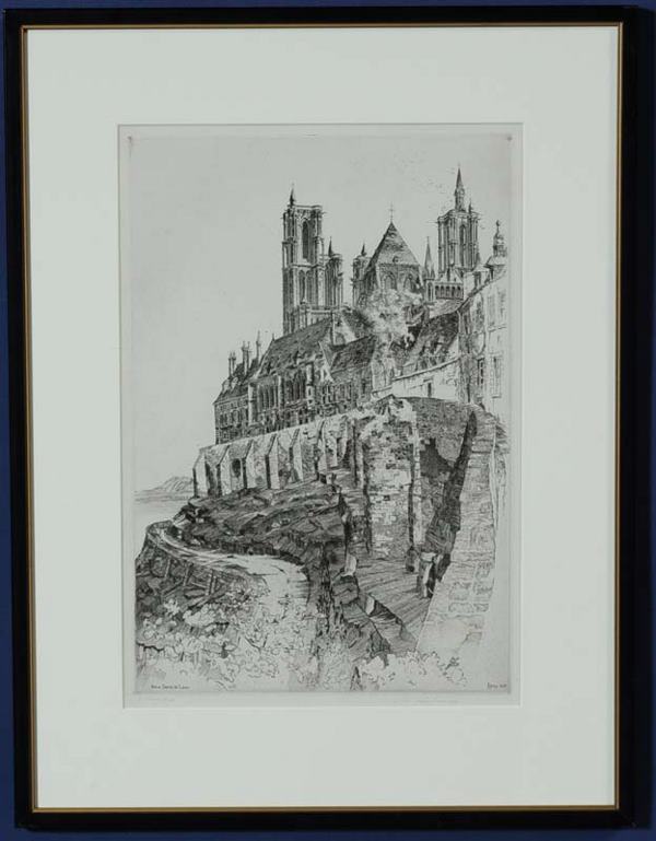 JOHN TAYLOR ARMS Notre Dame de Laon 14"x 9 1/4" (p: JOHN TAYLOR ARMS Notre Dame de Laon 14"x 9 1/4" (plate) lithograph, 3rd state pencil signed lower left, 1929