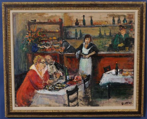 ARBIT BLATAS Chez Andre depicting the artist and R: ARBIT BLATAS Chez Andre depicting the artist and Regina Reznik (his wife) 28 1/2"x 36" oil on canvas purchased directly from the artist by the consignor