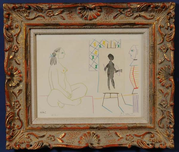 PABLO PICASSO The Painter and His Model 9 3/8"x 12: PABLO PICASSO The Painter and His Model 9 3/8"x 12 1/2" Verve Edition blindstamped lower left pencil signed lower right
