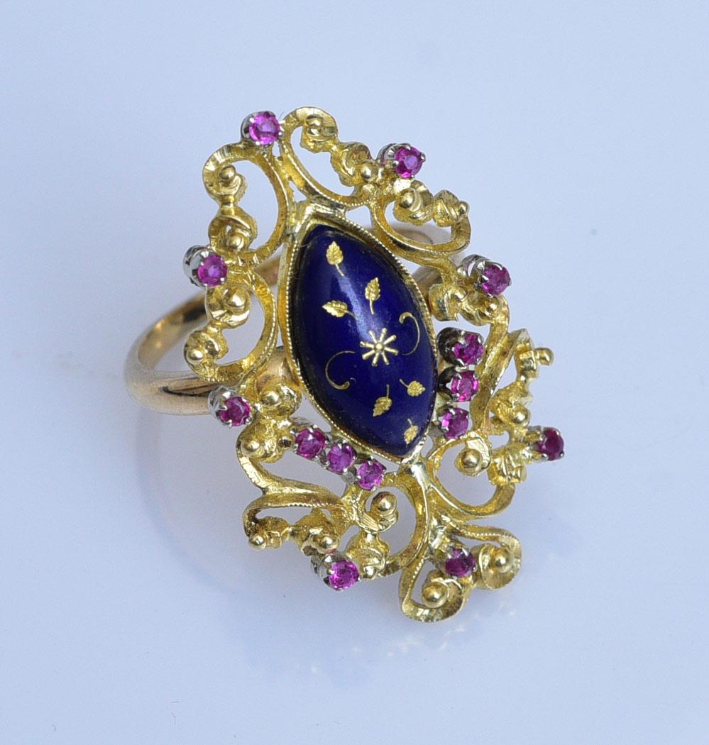 14k Gold Ruby and Blue Enameled Ring (1 of 2)