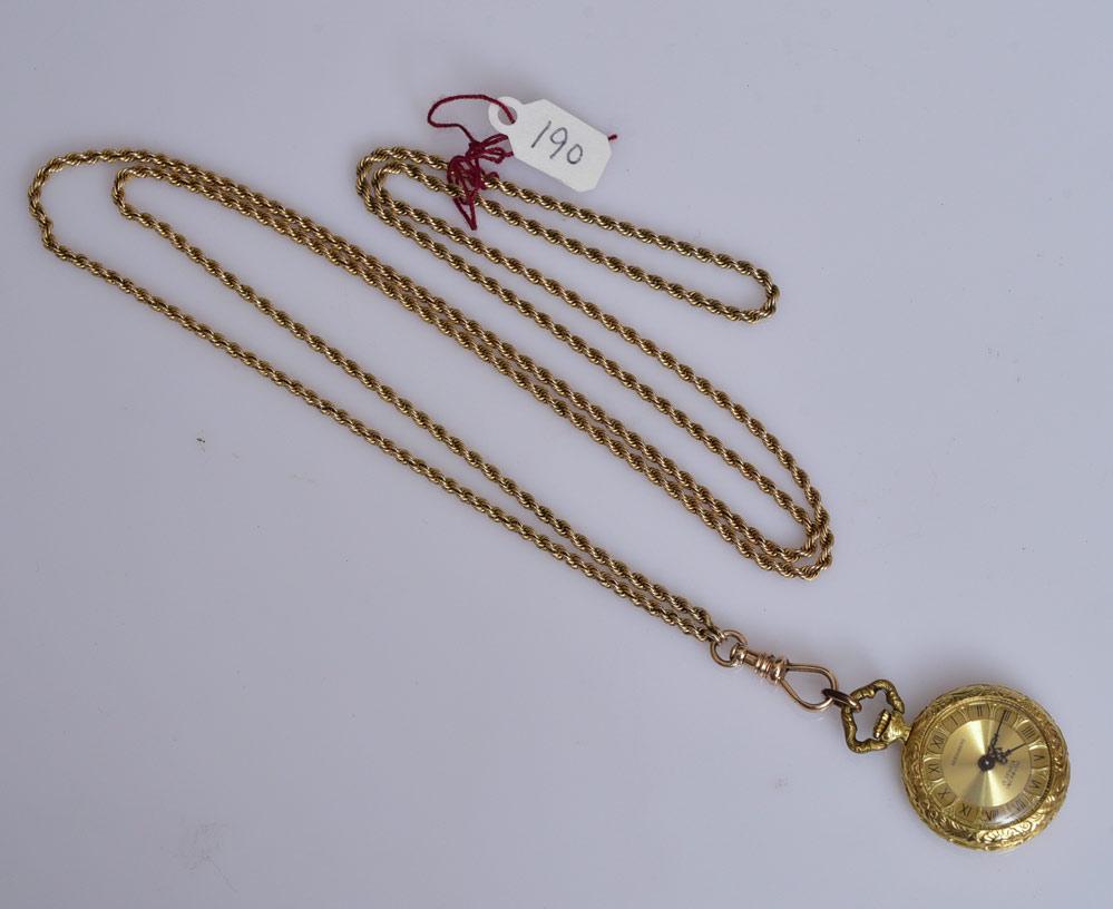 18k Gold Ladies Pocket Watch on 14k Gold Chain (1 of 2)