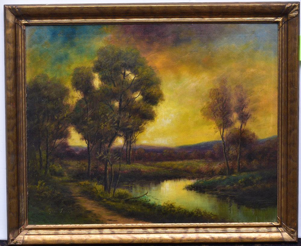 manner of George Inness: Landscape with Stream 24" x 30" oil on canvas with spurious signature