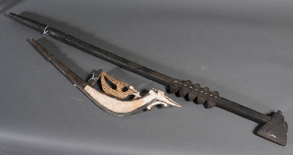 SOLOMON ISLANDS STAFF together with a SOLOMON ISL: SOLOMON ISLANDS (OCEANIC, POLYNESIAN) STAFF together with a SOLOMON ISLANDS DANCE WAND 50" and 28" long