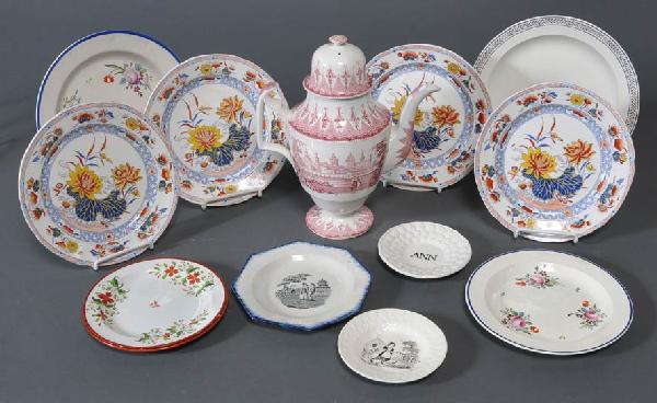 GROUP OF ENGLISH CERAMICS including creamware, Dav: GROUP OF ENGLISH CERAMICS including creamware, Davenport Coffee Pot and Victorian juvenileware 19th century SHIPPING: International shipping through a third party shipper. Packing & shipping within th