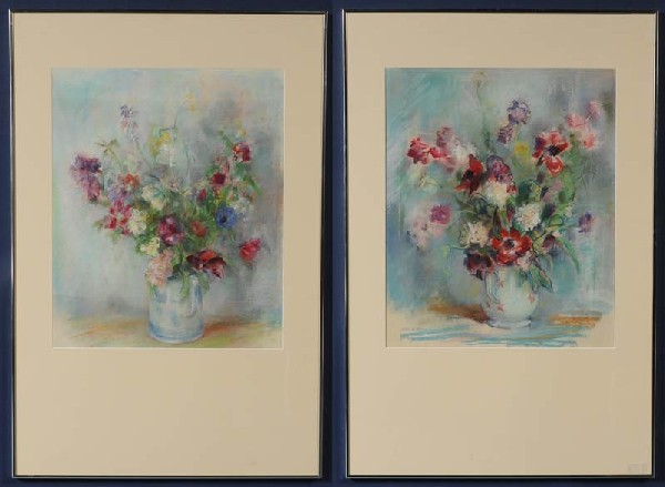 ESTHER WILLIAMS Pair of Floral Still Lifes each 21: ESTHER WILLIAMS Pair of Floral Still Lifes each 21"x 17" pastel