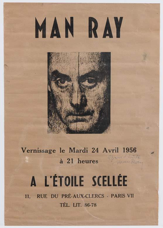 MAN RAY EXHIBITION POSTER signed by the artist 15": MAN RAY EXHIBITION POSTER signed by the artist 15" x 21 3/4" 1954