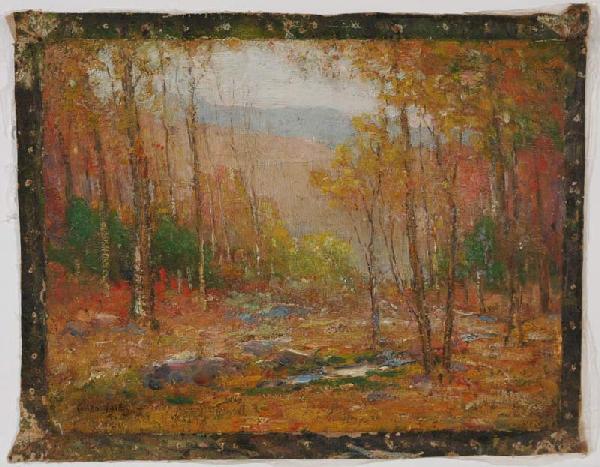 CULLEN YATES Autumn Landscape 12"x 16" oil on canv: CULLEN YATES Autumn Landscape 12"x 16" oil on canvas lacking stretcher and frame early 20th century