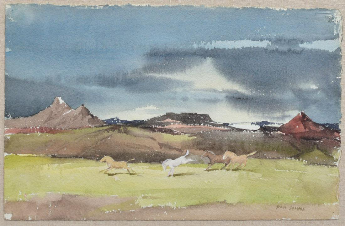 Paul Sample: Galloping Horses 11" x17" watercolor signed lower right 17" x 23" overall with the frame