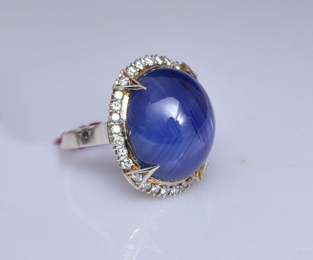 Palladium Star Sapphire and Diamond Ring (1 of 5)