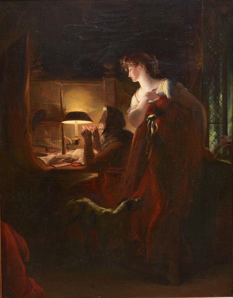 Continental School: The Love Letter 38" x 30" oil on canvas unsigned 44" x 36" overall with the frame
