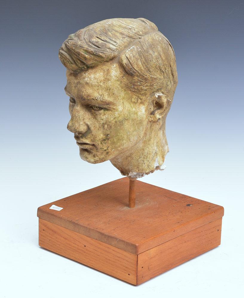 Sherry Edmundson Fry: Plaster Head Model of Gerome Brush 11" high on a wooden stand original plaster for bronze now in collection of The National Portrait Gallery