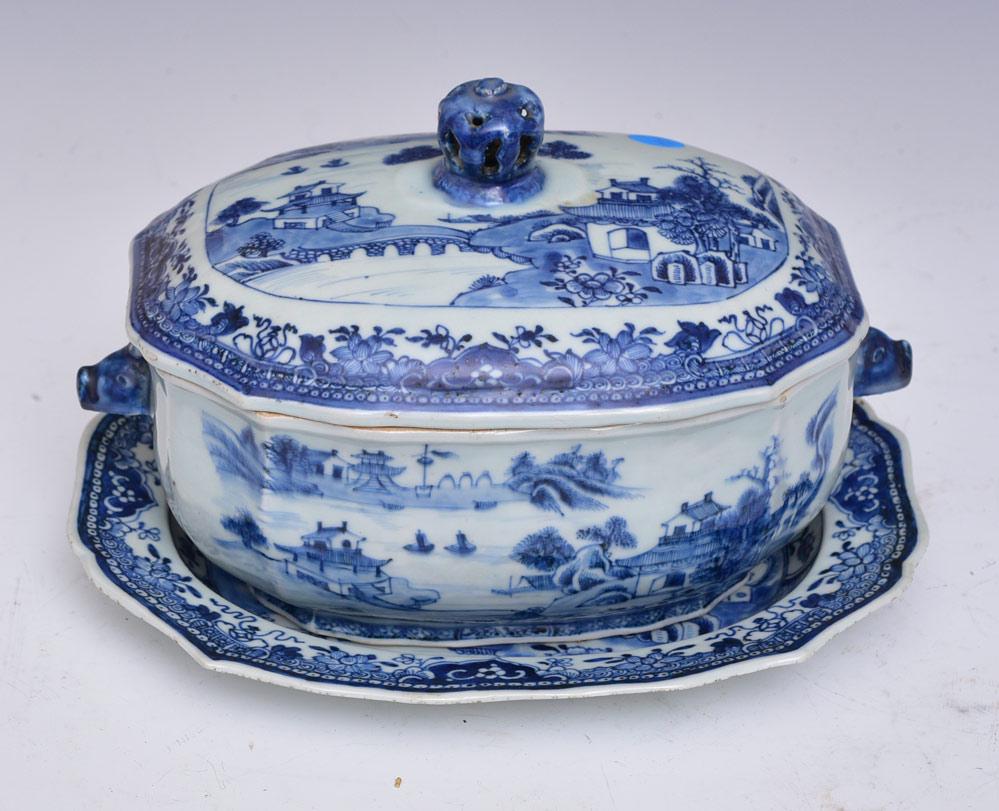 Chinese Blue and White Canton Tureen and Platter (1 of 2)