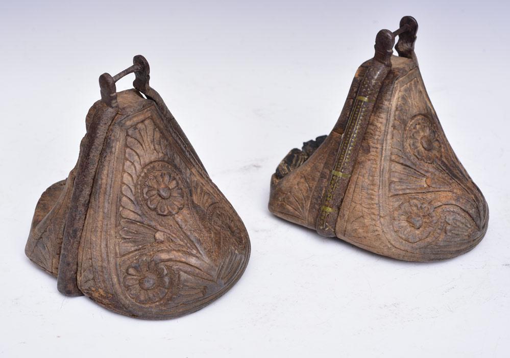 Pair Spanish Colonial Carved Wooden Stirrups (1 of 2)
