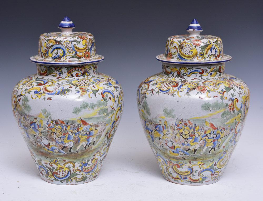 Pair Italian Faience Jars with Covers (1 of 5)