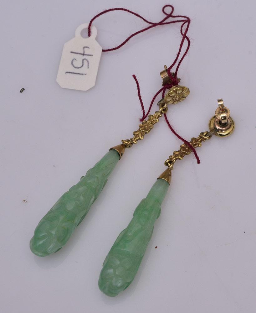 Chinese Carved Jade 18k Gold Earrings (1 of 1)