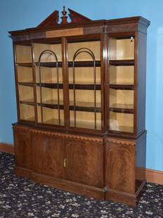 Schmieg & Kotzian Mahogany Breakfront: with inlay 72"x20"x89" high circa 1935