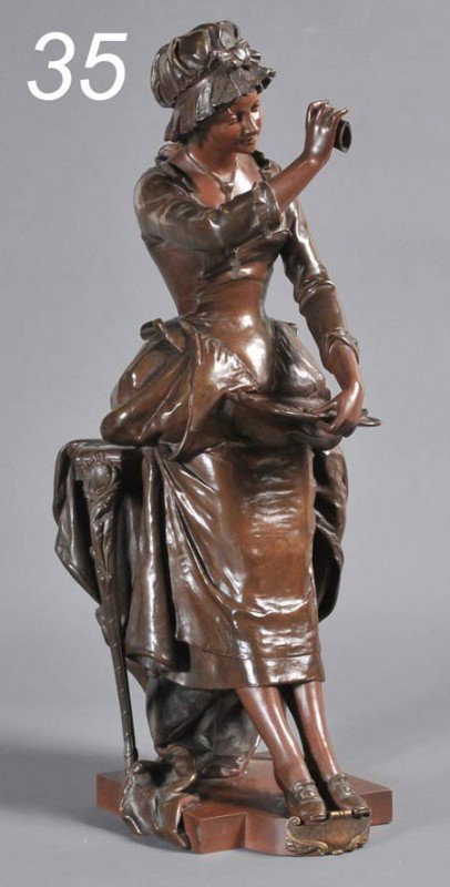 ERNEST JUSTIN FERRAND Indiscrete 26 1/2" bronze fig: ERNEST JUSTIN FERRAND Indiscrete 26 1/2" bronze figure stamped "Tiffany & Co." and "Society des bronzes des Paris" reddish brown finish circa 1900