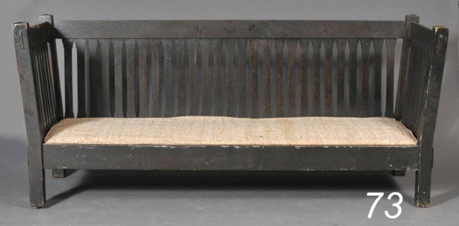 STICKLEY BROTHERS FUMED OAK SETTLE 37"x84"x27" deep: STICKLEY BROTHERS FUMED OAK SETTLE 37"x84"x27" deep (seat) circa 1910