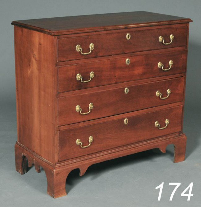 CHIPPENDALE CHERRYWOOD CHEST OF DRAWERS with high