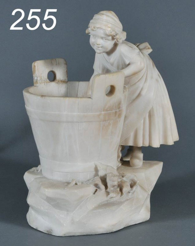 ALABASTER FIGURE OF A LAUNDRESS 17" high repair to: ALABASTER FIGURE OF A LAUNDRESS 17" high repair to one handle