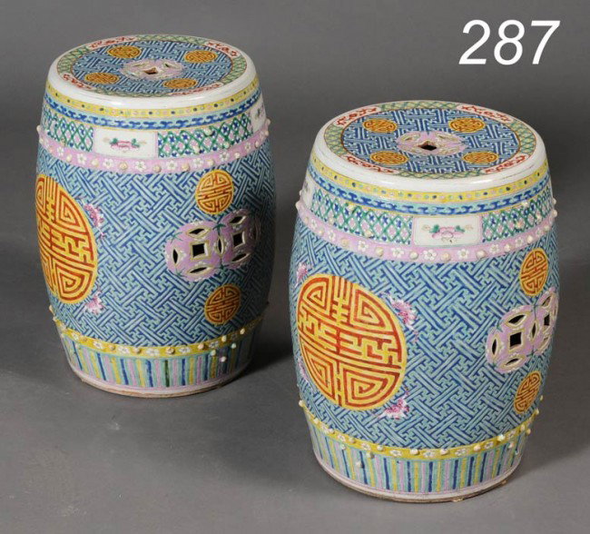 PAIR OF CHINESE GARDEN STOOLS 18 1/2" high: PAIR OF CHINESE GARDEN STOOLS 18 1/2" high