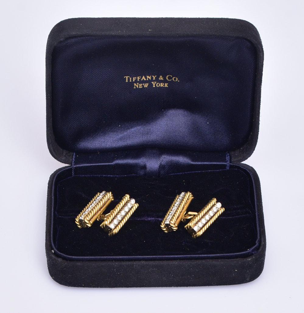 18k Gold Tiffany Diamond Cuff Links (1 of 2)