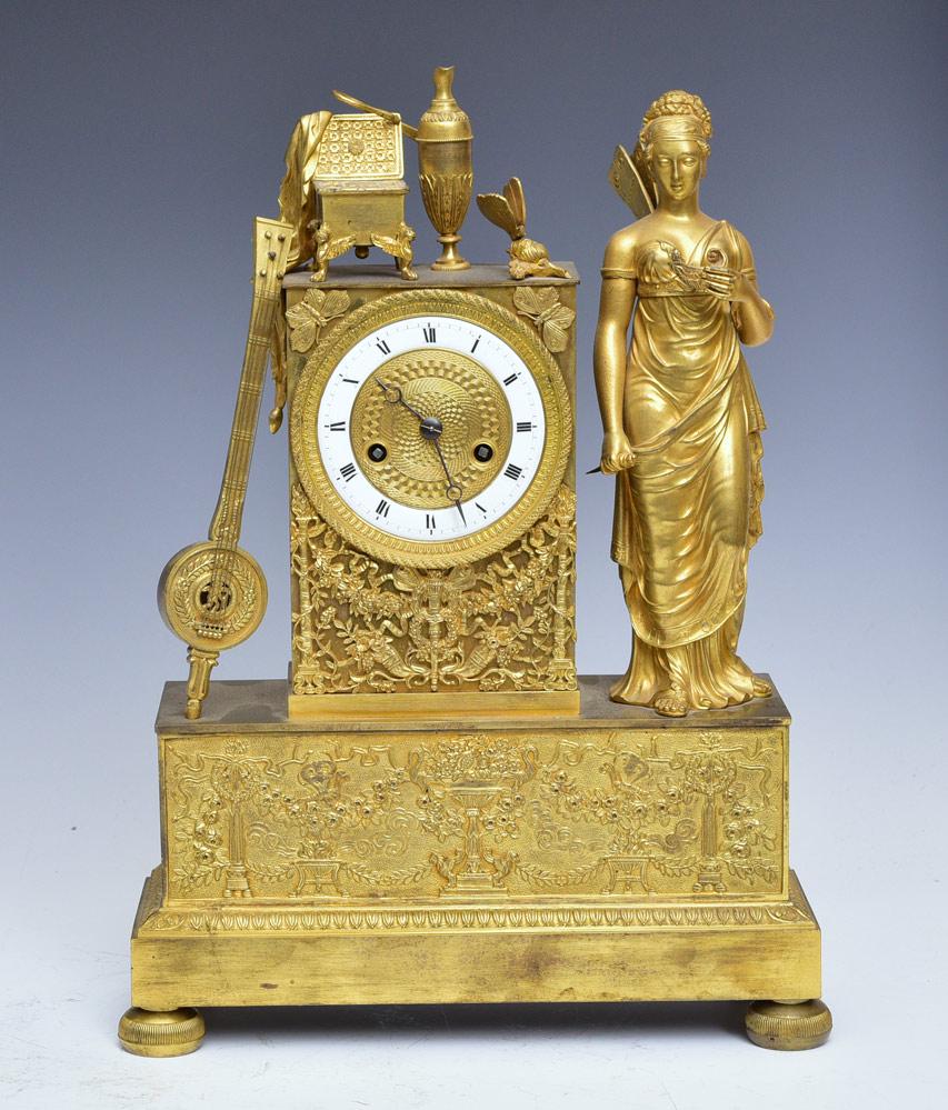 French Empire Gilt Bronze Figural Mantel Clock (1 of 3)