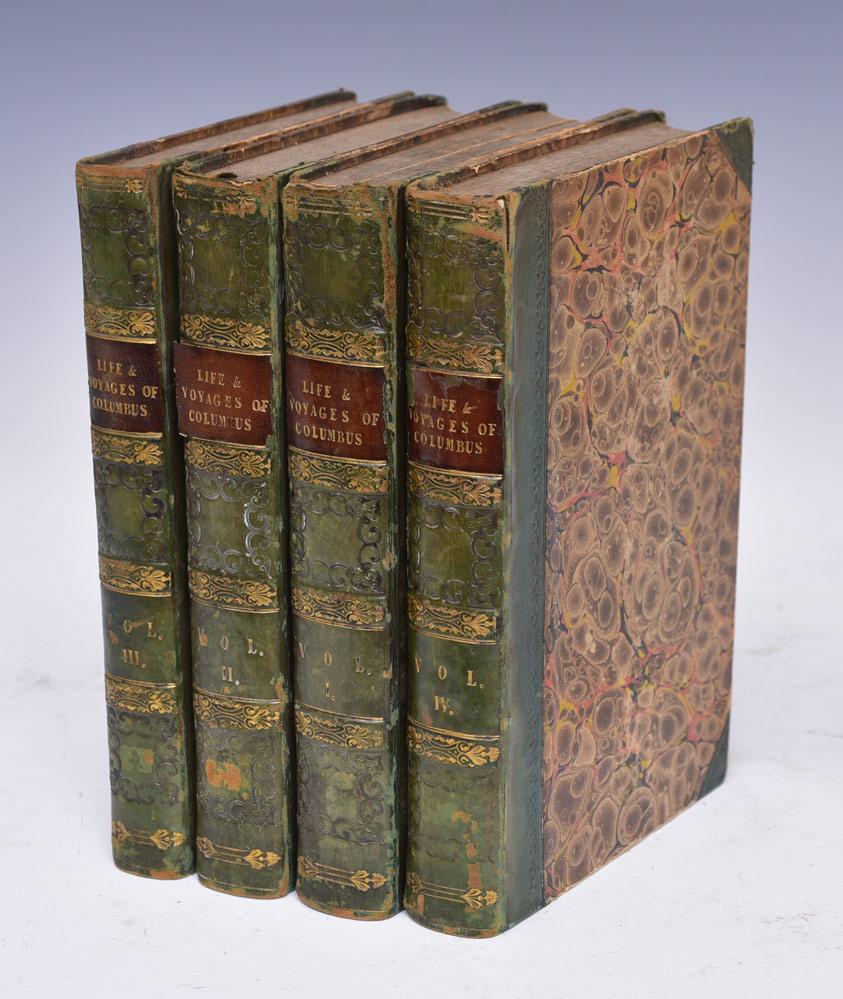 Voyages of Columbus by Washington Irving: A History of the Life and Voyages of Christopher Columbus by Washington Irving in four volumes, John Murray, London, 1828 with two pull out maps