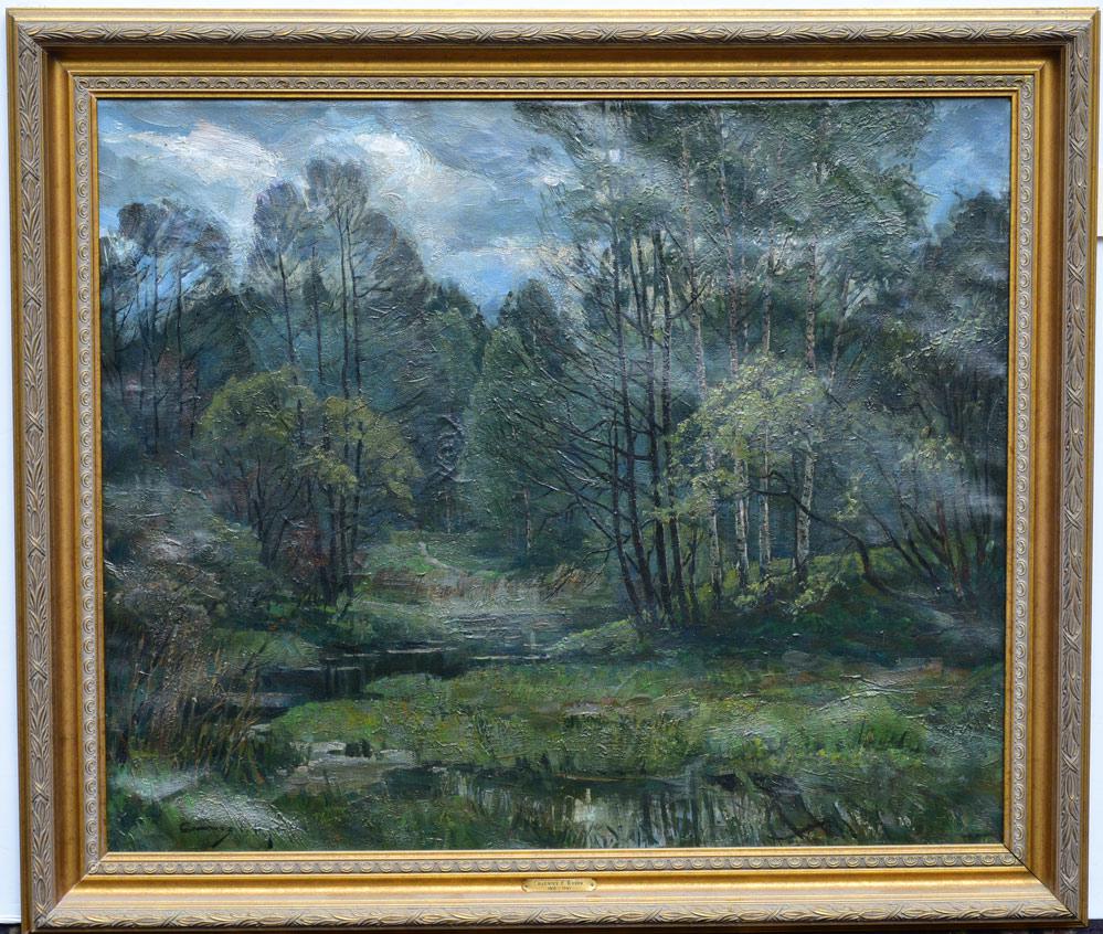 attributed to Chauncey Foster Ryder: Woodland Landscape 30"x36" oil on canvas, frame 36"x42" signed lower left