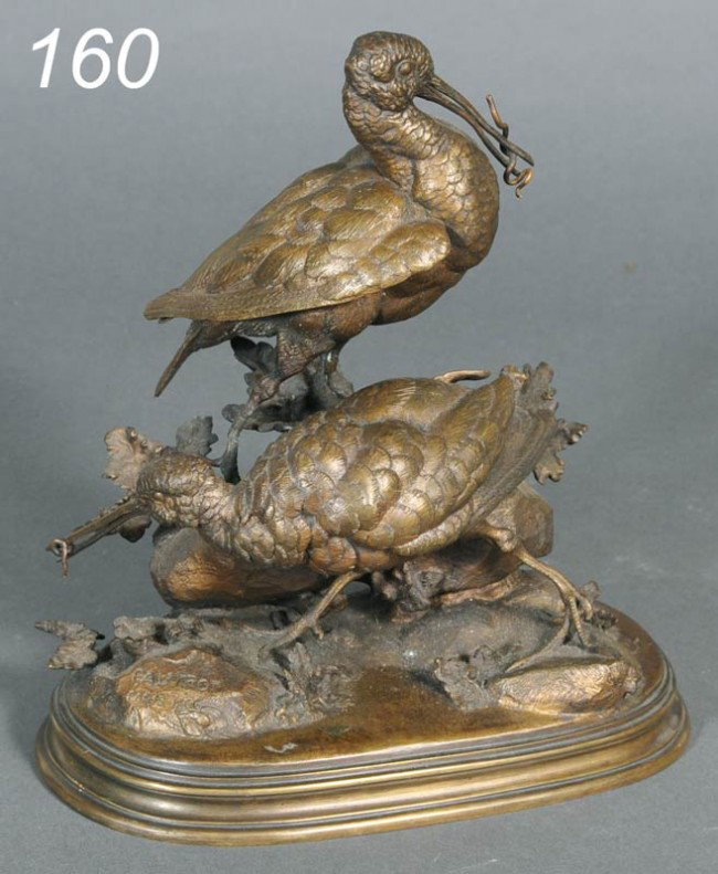FERDINAND PAUTROT a pair of shorebirds 10 1/4" bro: FERDINAND PAUTROT a pair of shorebirds 10 1/4" bronze impressed "Pautrot/Paris 1866" 19th century