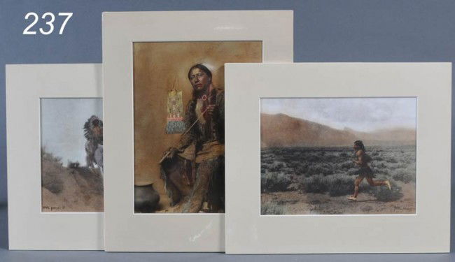 CARL MOON a group of 3 tinted photographs The Warr: CARL MOON a group of 3 tinted photographs The Warrior, Arrow Maker, The Runner each 7"x9"