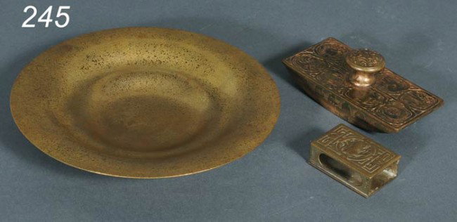 TIFFANY STUDIOS ZODIAC BLOTTER AND MATCHBOOK CASE : TIFFANY STUDIOS ZODIAC BLOTTER AND MATCHBOOK CASE together with TIFFANY STUDIOS 9" DORE BOWL