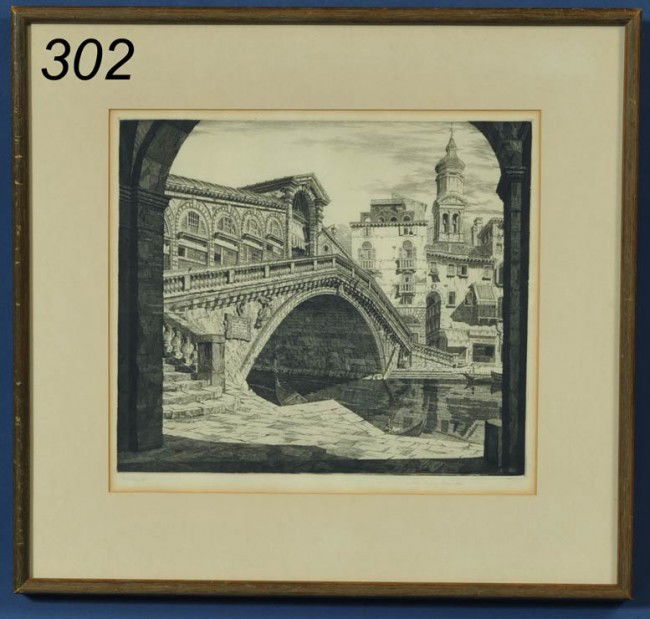 JOHN TAYLOR ARMS Shadows of Venice etching 10"x 11: JOHN TAYLOR ARMS Shadows of Venice etching 10"x 11 3/4"