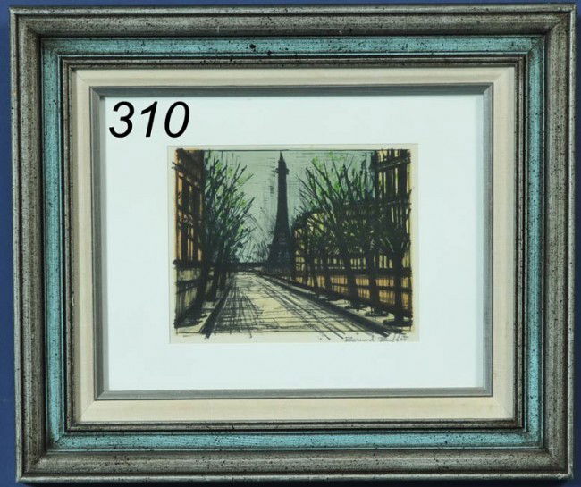 BERNARD BUFFET Paris street scene lithograph 6 1/2: BERNARD BUFFET Paris street scene lithograph 6 1/2"x 8 1/2"