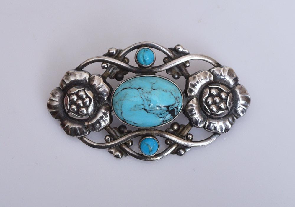 Georg Jensen Sterling Silver Turquoise Brooch (1 of 4)