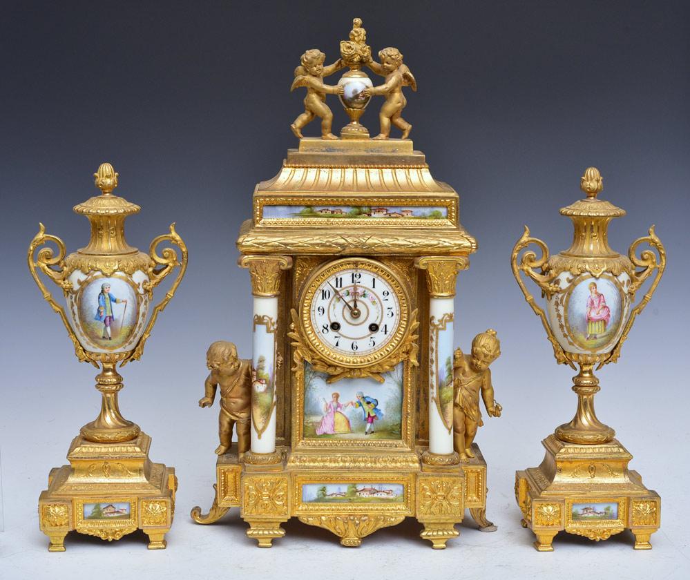 French  Gilt Bronze Clock Set (1 of 2)