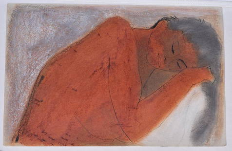 August Mosca: Woman Washing Her Hair 16 3/4" x 11" pastel on paper unframed, signed and dated 1956 upper left