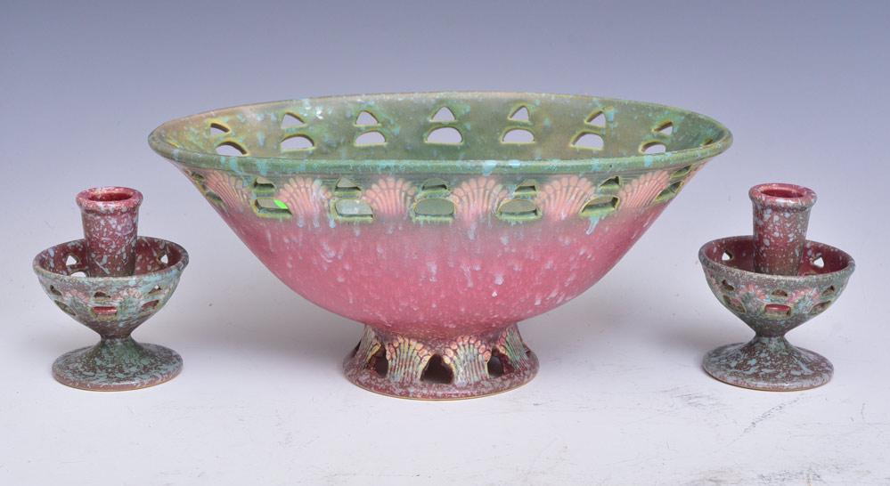 Roseville Pottery "Ferella" Pink Console Set (1 of 1)