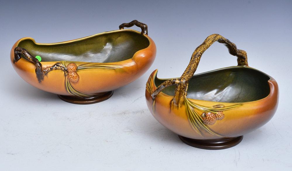 Two Roseville Pottery "Pinecone" Baskets (1 of 1)